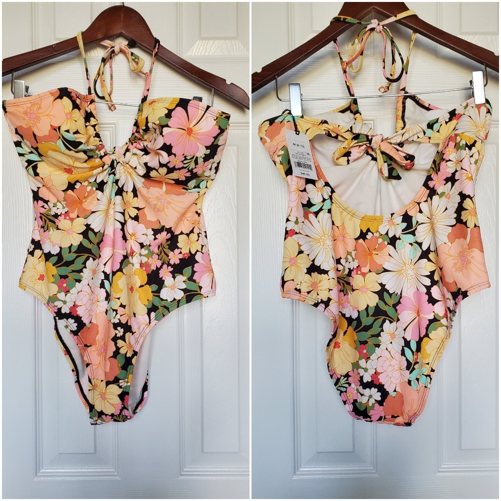 One piece bathing suit floral halter
